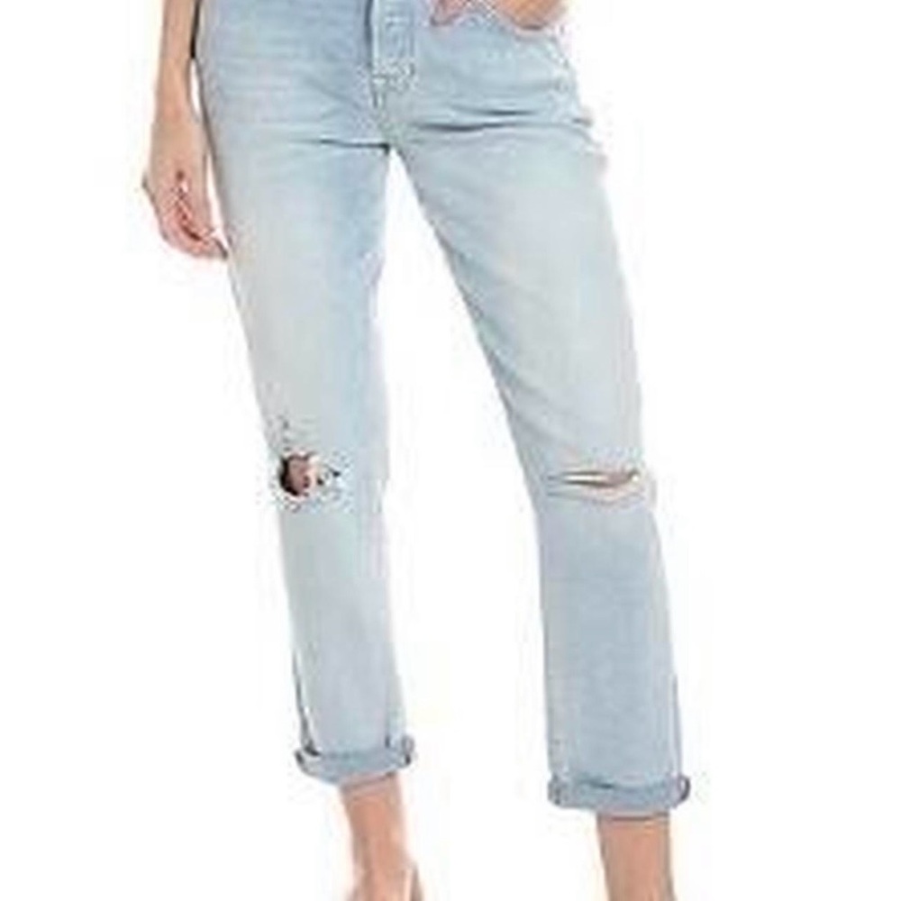 7 For All Mankind Light Blue Luxe Vintage Distressed Boyfriend Jeans